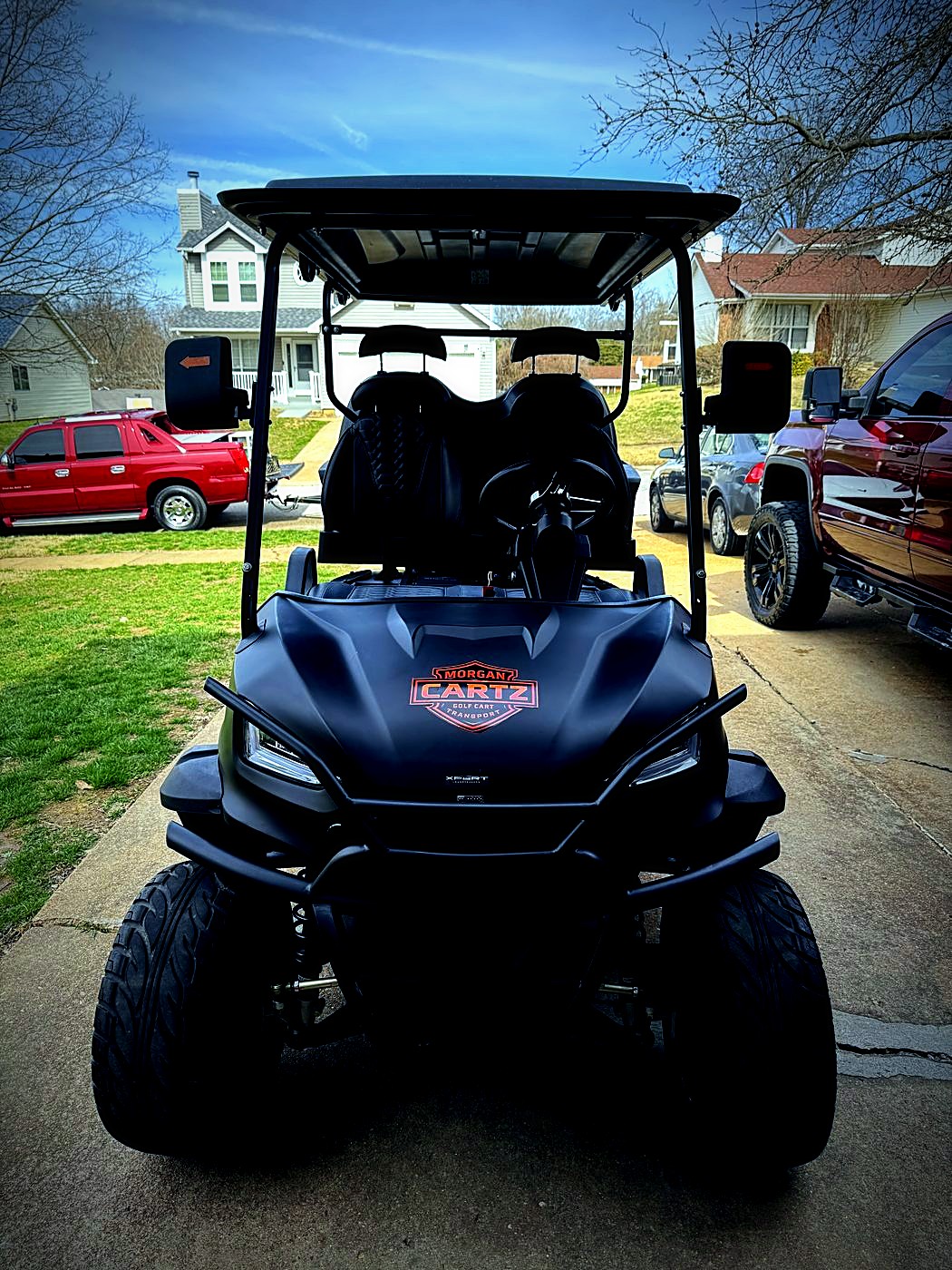 Lifted golf cart front view