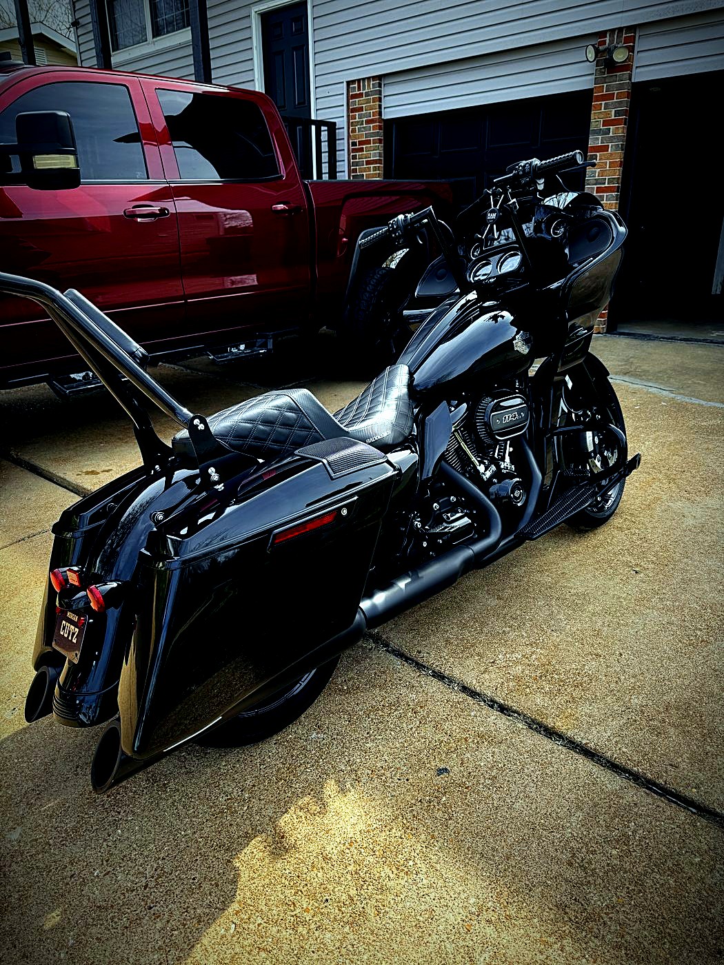 Black Harley bagger rear view